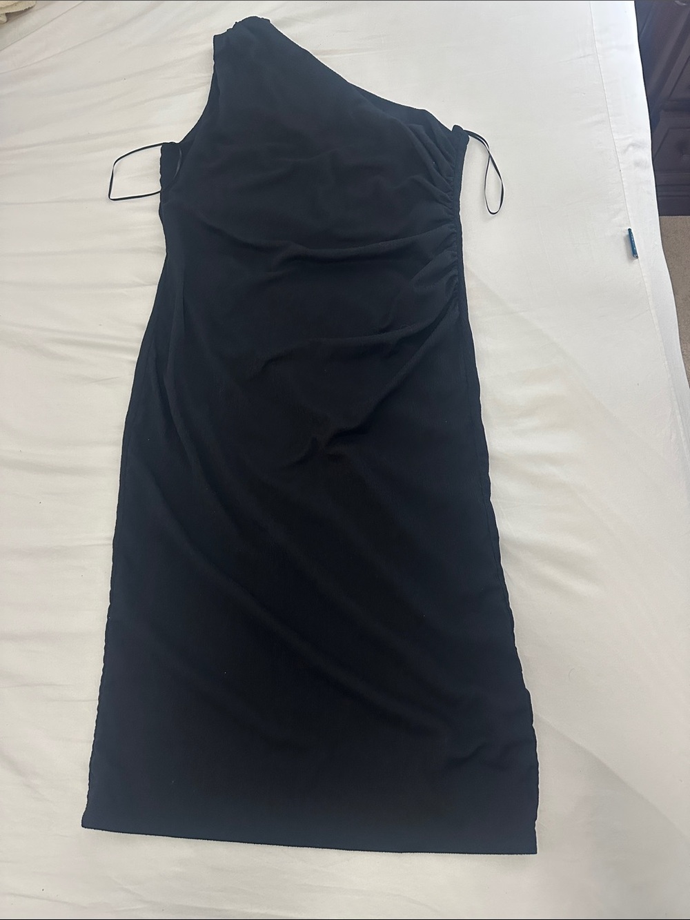 H&M Black One-Shoulder Sheath Midi Dress with side ruching